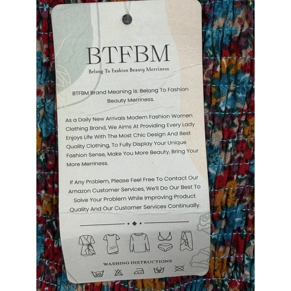 BTFBM Women's Mini Dress Floral Smocked Tiered Cottagecore Square Neck Small NWT